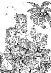 Página de para imprimir para adultos : Tres amigas sirenas