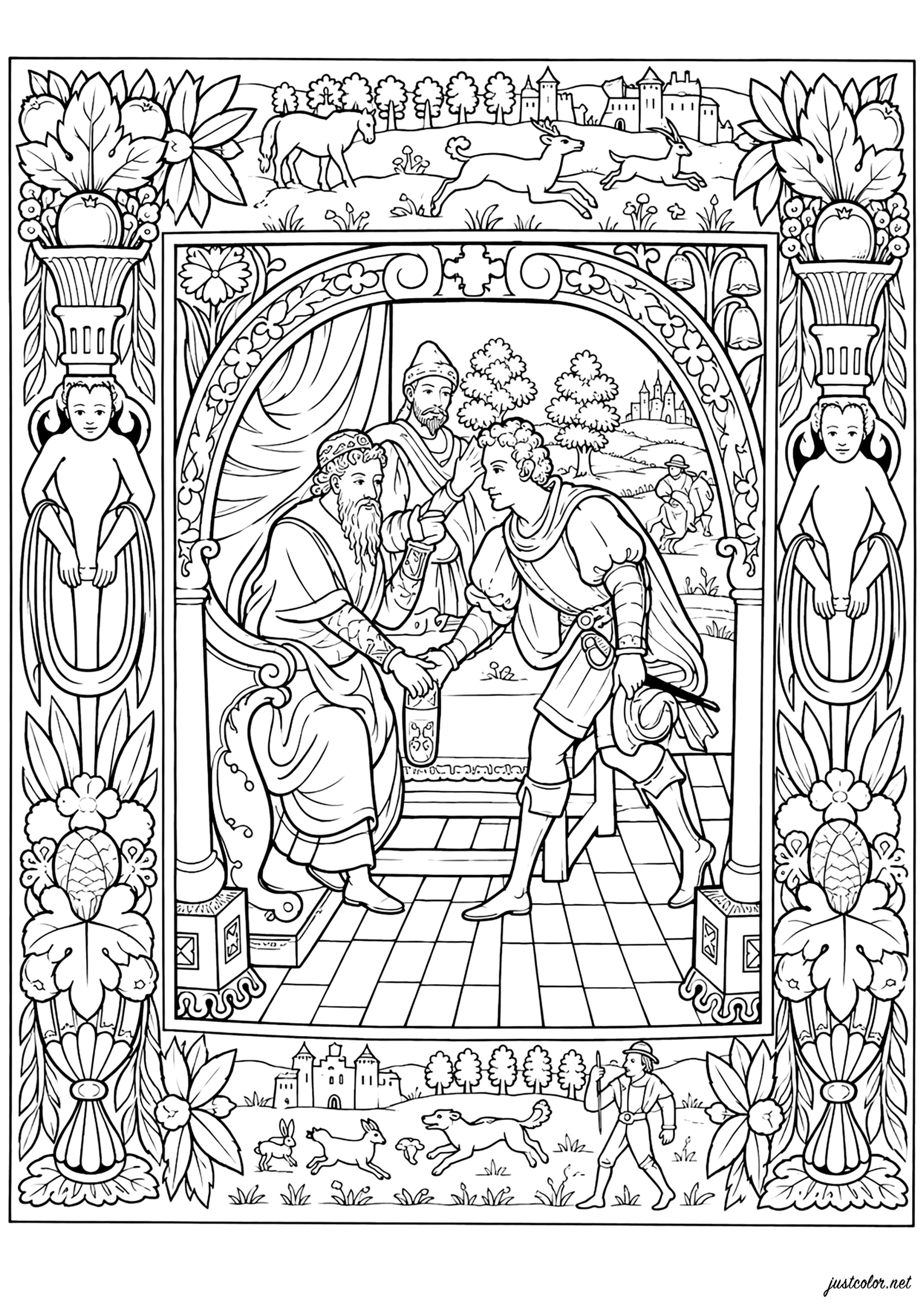 El Hijo Pródigo - tapiz inglés de principios del siglo XVII (Página de Edades medias para imprimir para adultos)