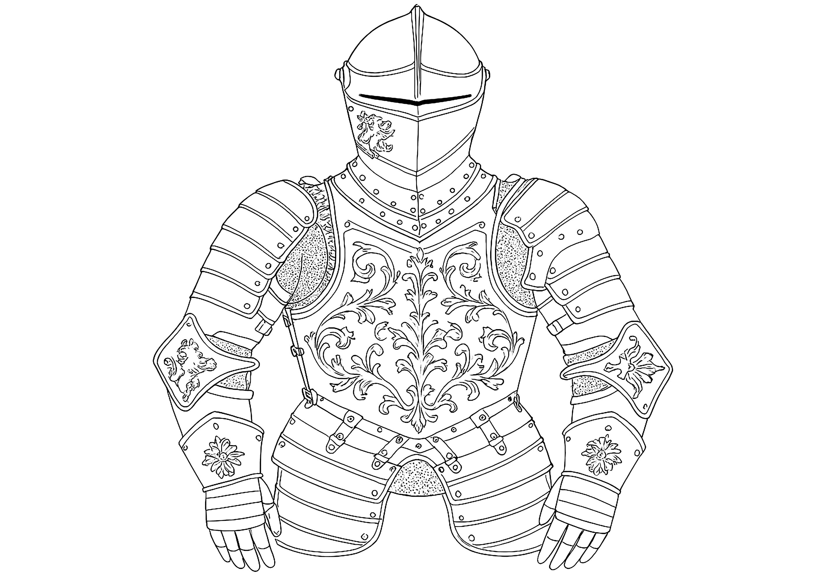 Armadura de soldado medieval (Página de Edades medias para imprimir para adultos)