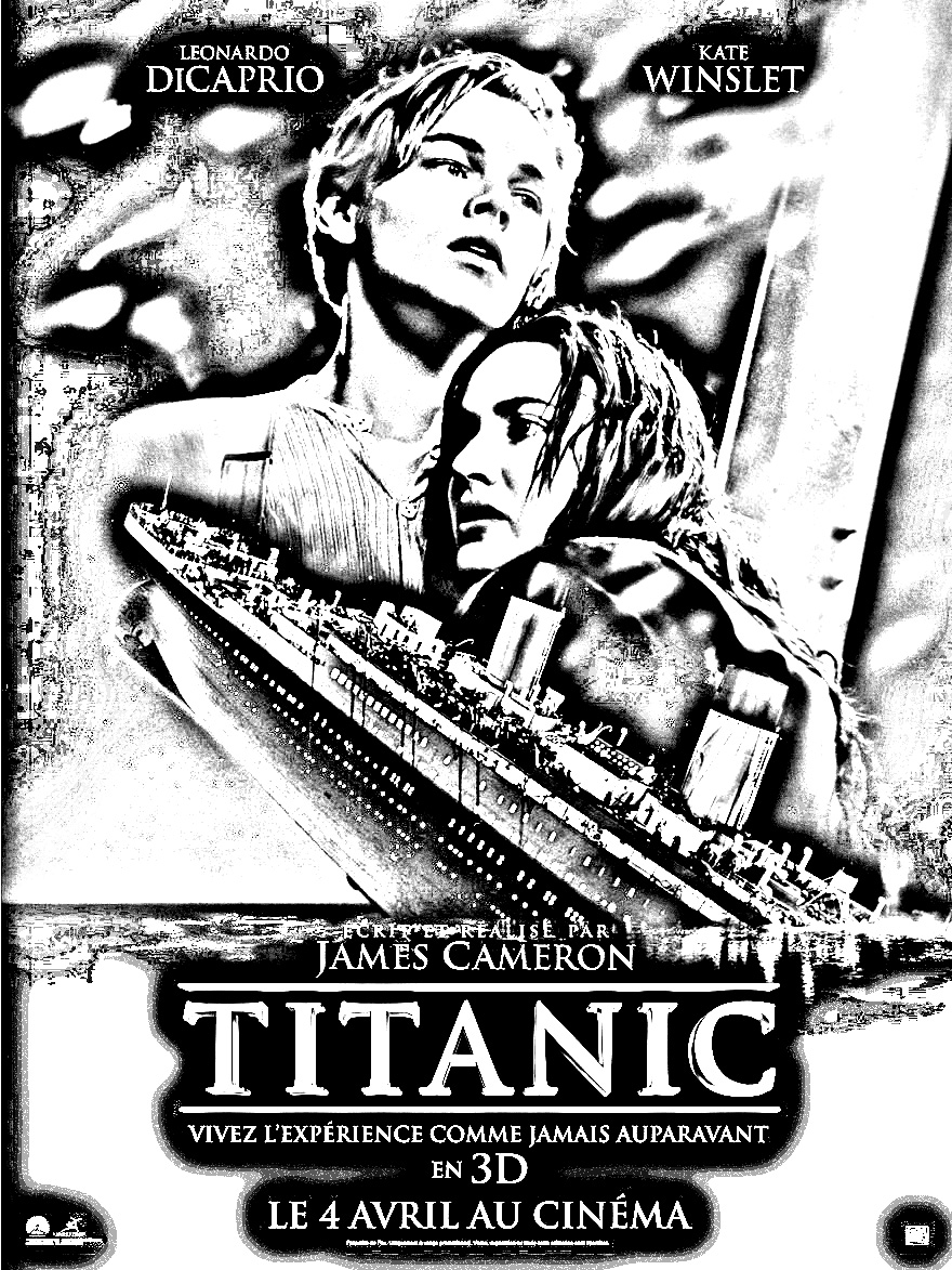 Una página para colorear realizada con la fantástica película de James Cameron : ¡Titanic!