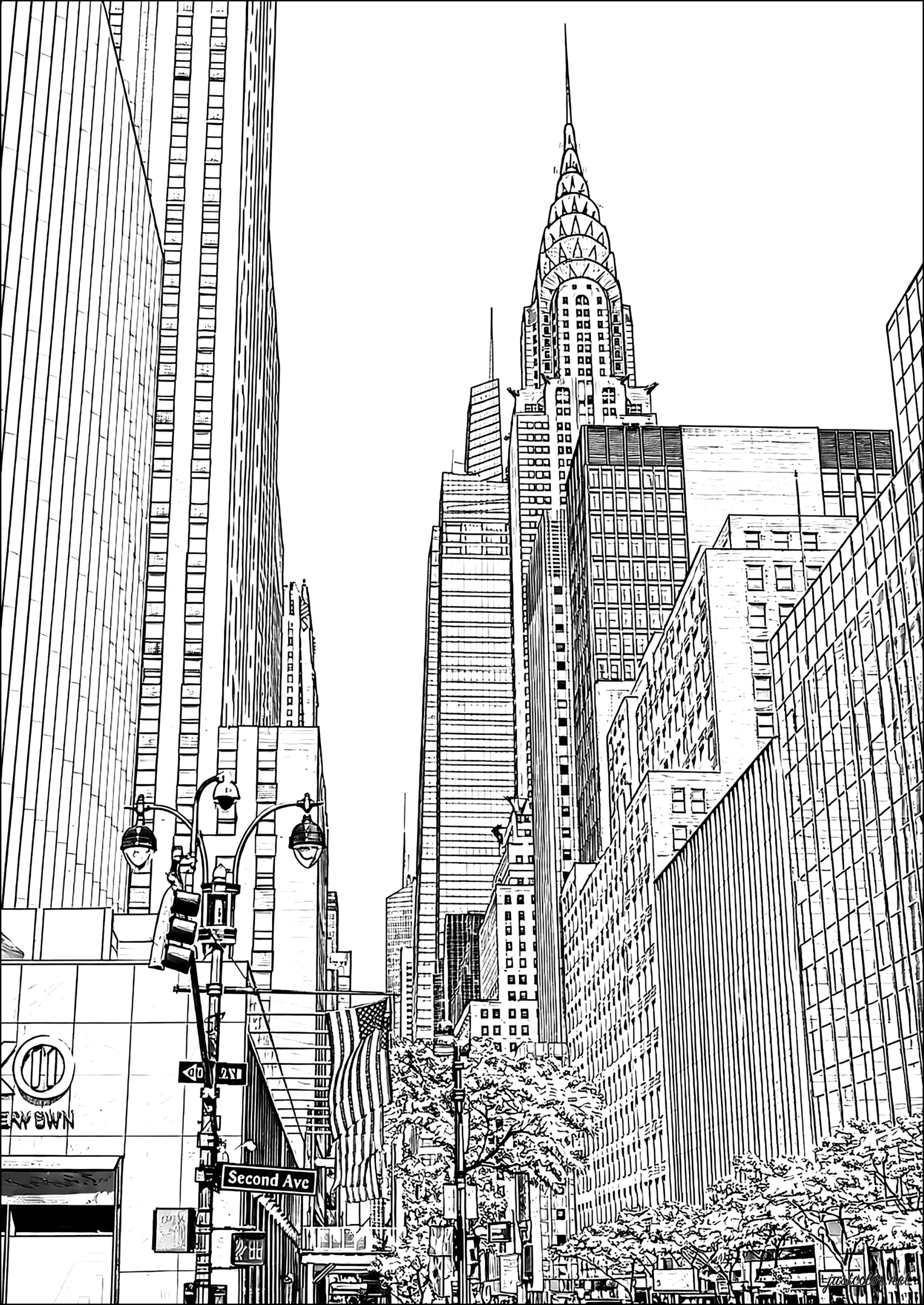 Los icónicos rascacielos de Midtown Manhattan (Página de New York para imprimir para adultos)