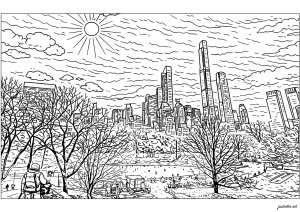 Panorama del Parque Central en el corazón de Nueva York (Página de New York  para imprimir)