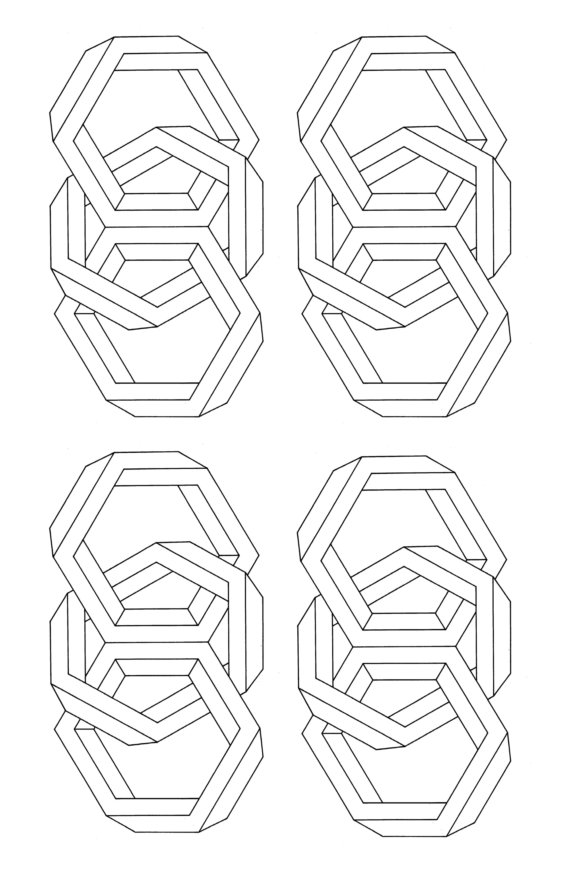 Arte óptico de anillos hexagonales anidados (Página de Op Art para imprimir para adultos)
