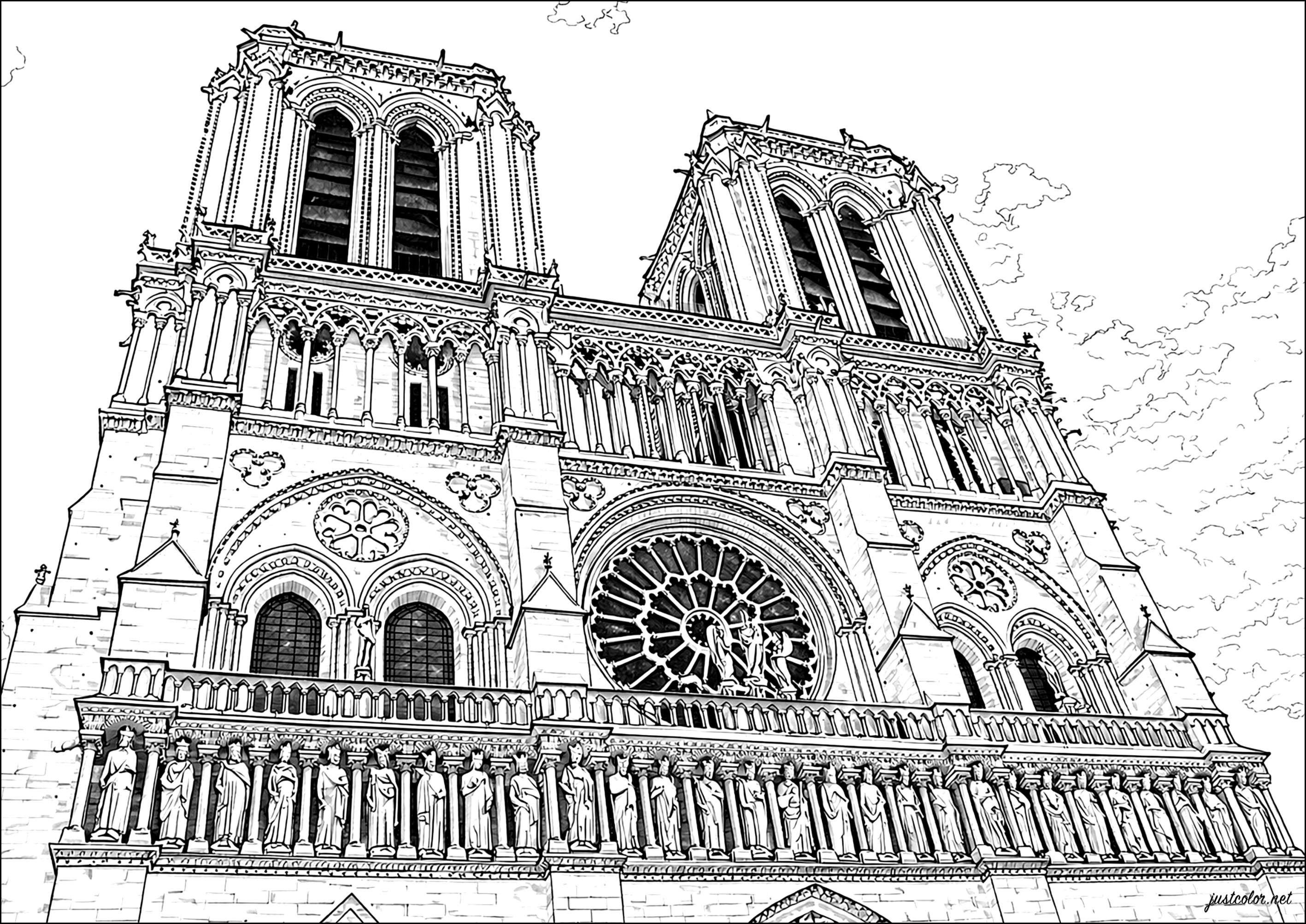 Arquitectura Gótica Icónica (Página de Paris para imprimir para adultos)