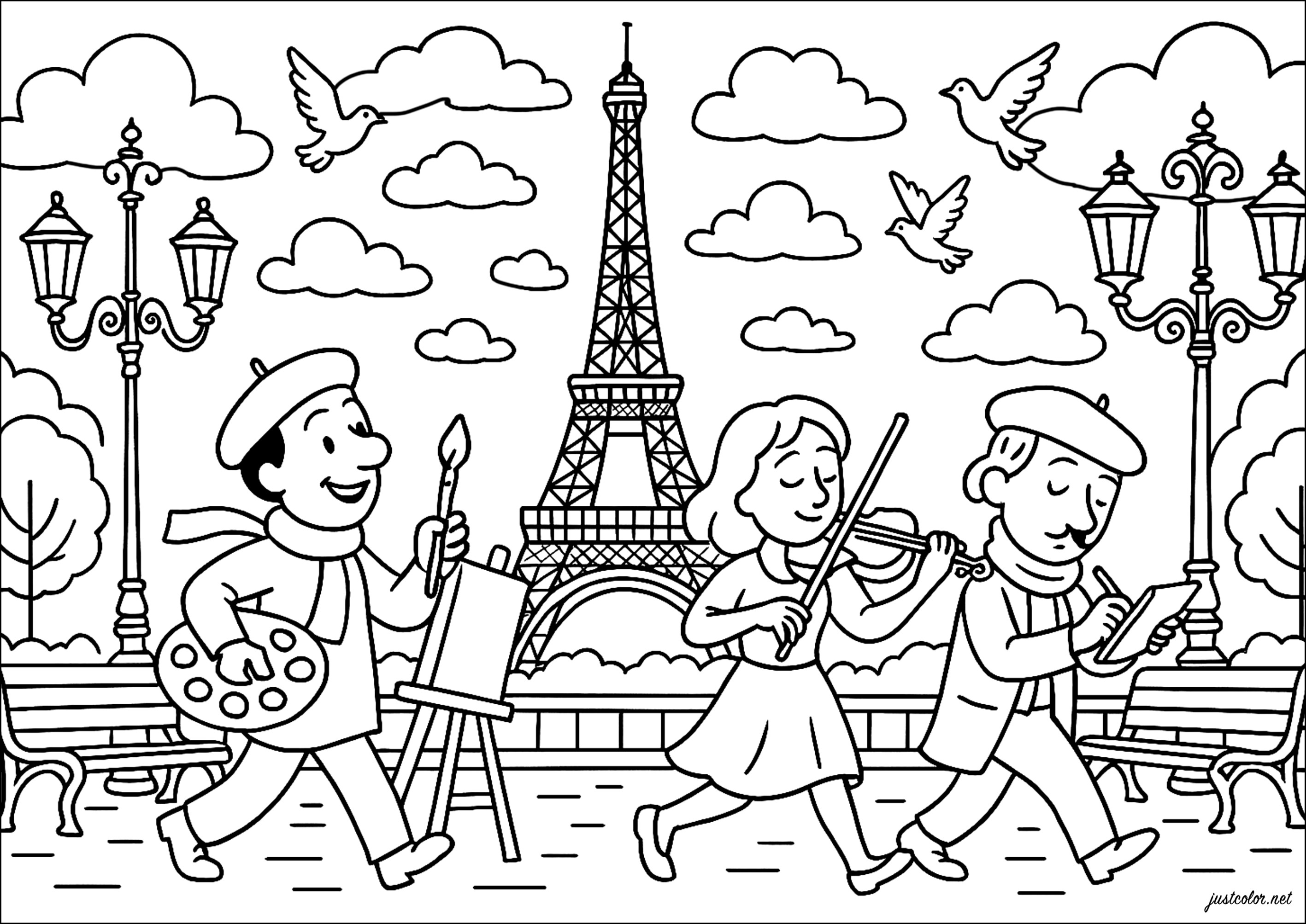 Desfile de Artistas en París (Página para imprimir para adultos)