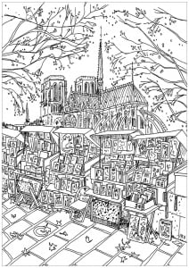 Página de para imprimir para adultos : Notre dame de Paris: librería ambulante