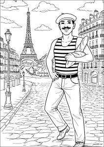 Parisienses y sus baguettes (Página de Paris  para imprimir)