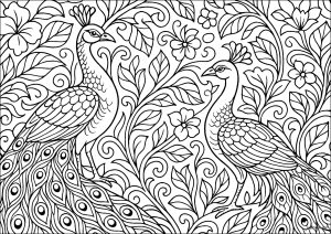 Páginas de Pavos Reales para imprimir para adultos