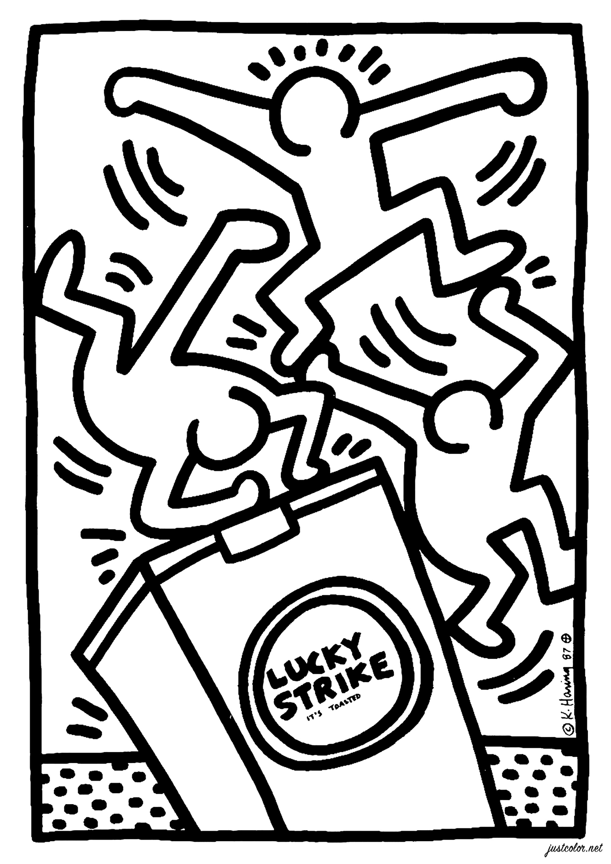 Dibujo por Keith Haring para Lucky Strike (Página de Pop Art para imprimir para adultos)