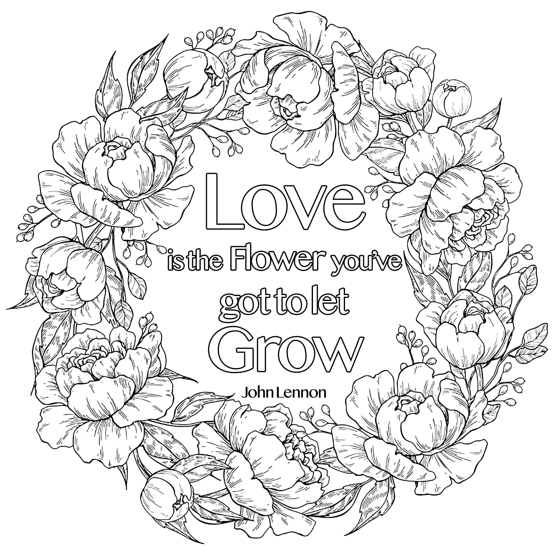 El amor es la flor que tienes que dejar crecer (Página de Citas para imprimir para adultos)