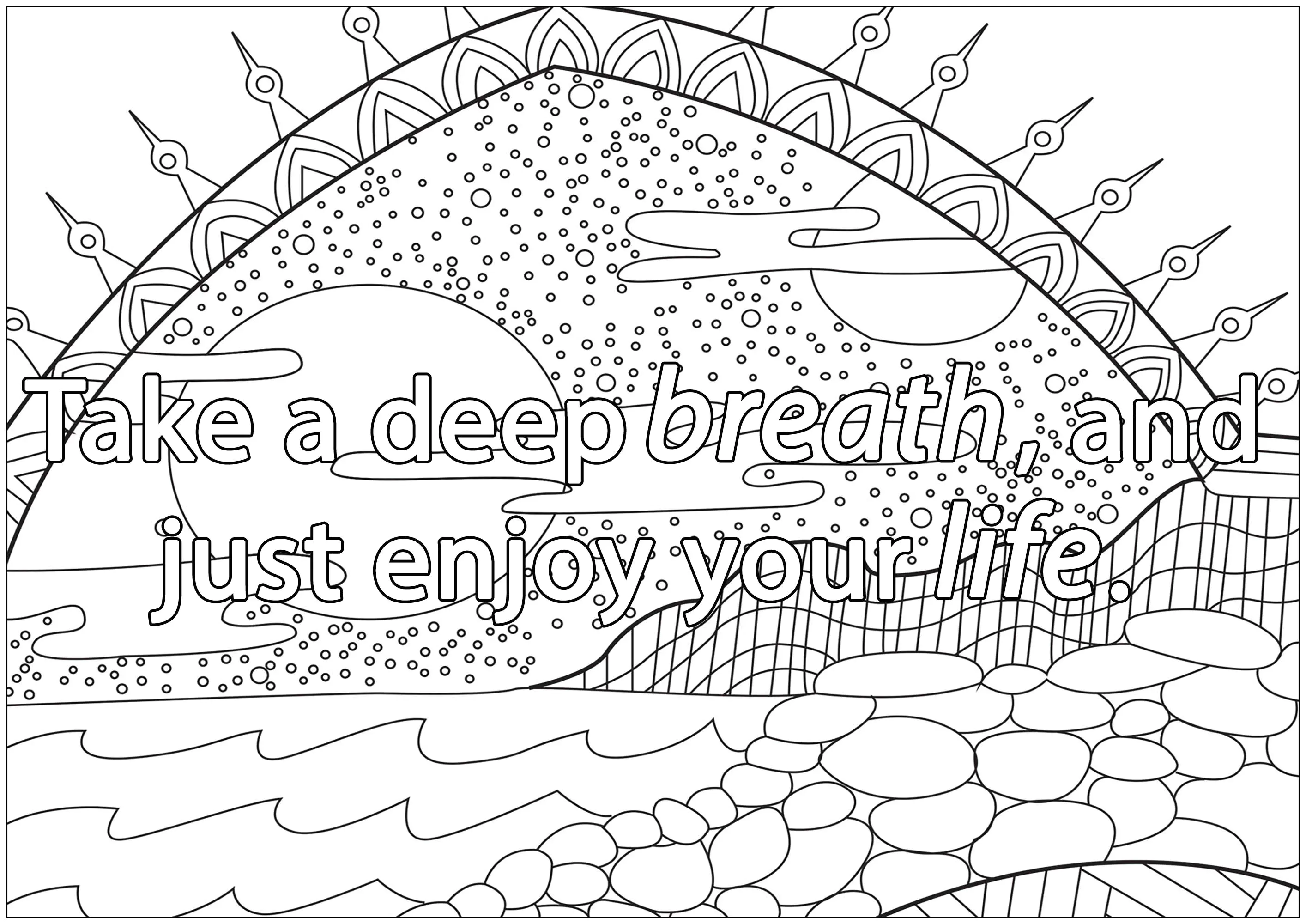 Respira hondo y disfruta de la vida (Página de Citas para imprimir para adultos)