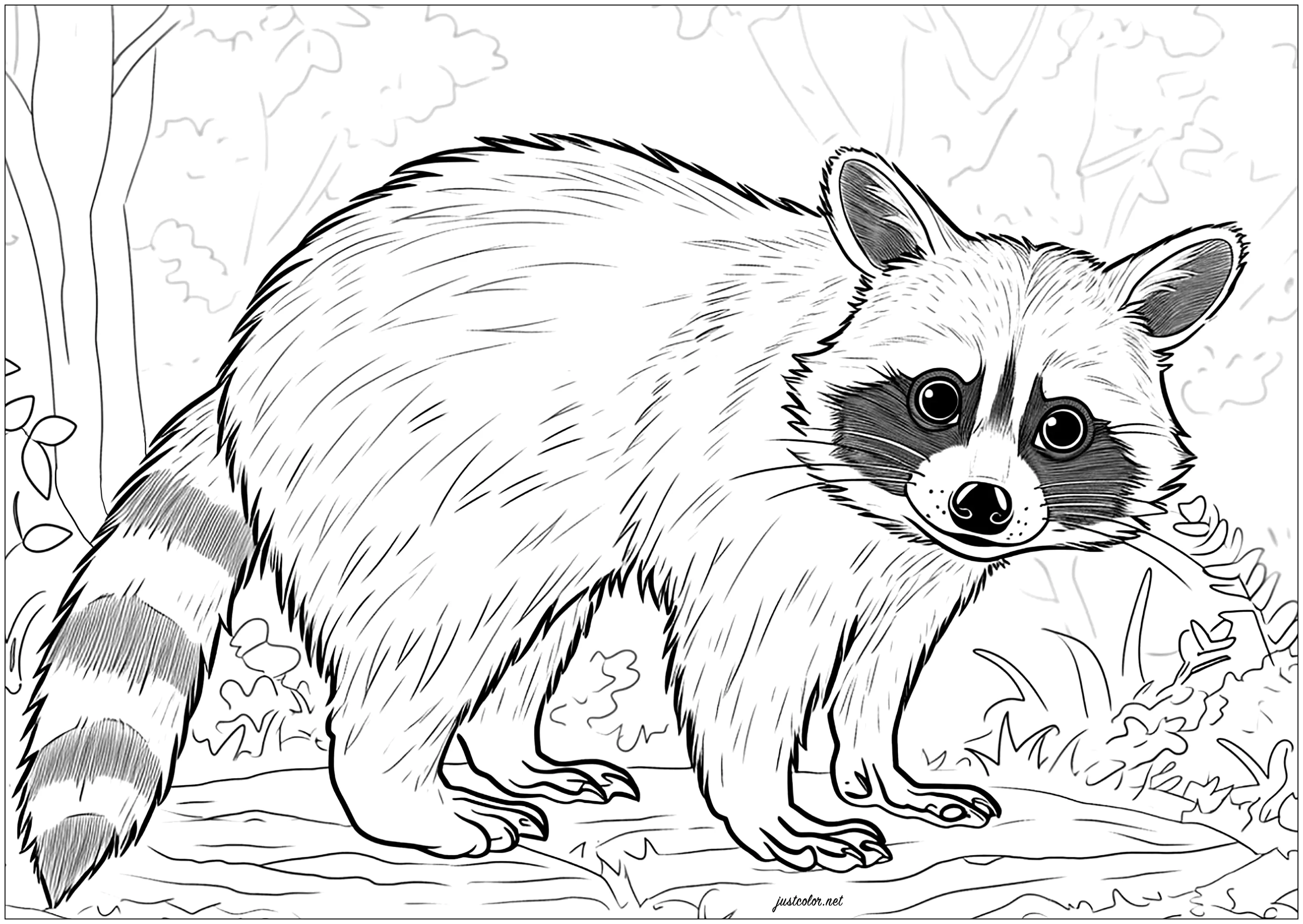 Coloración compleja de mapache (Página para imprimir para adultos)
