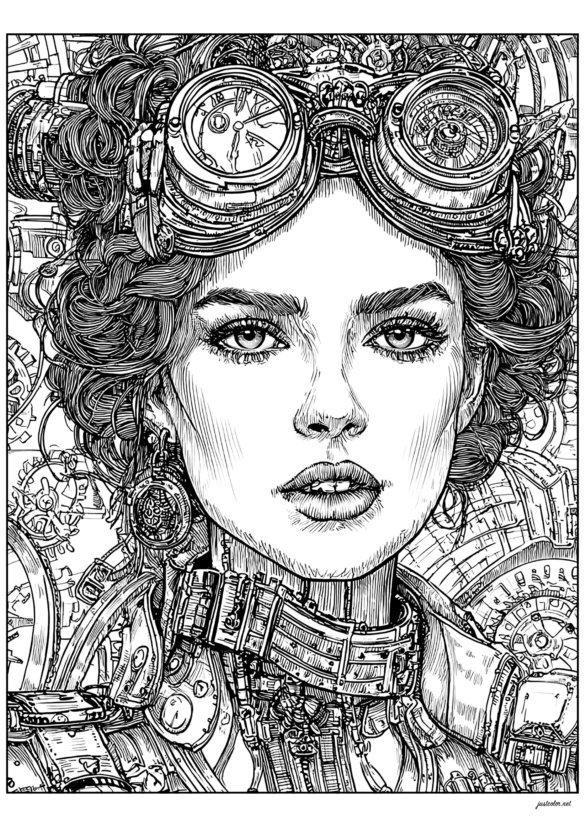Retrato steampunk del ingeniero del tiempo (Página para imprimir para adultos)