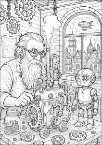 El Taller Mecánico del Inventor (Página de Steampunk para imprimir)