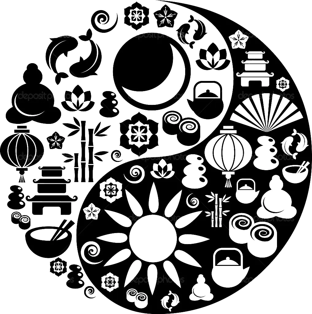 Patrones yin yang coloreados (Página de Tibet para imprimir para adultos)