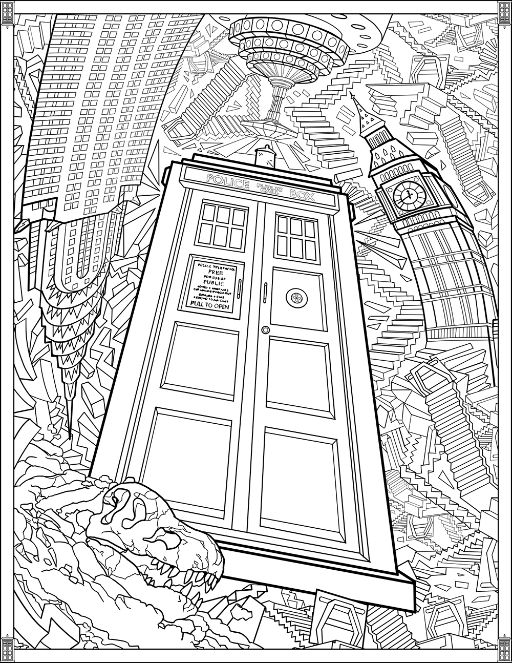 ¿TARDIS? Eso es Turquesa, Aguamarina, Razzmatazz, Diente de León, Añil, Plata, ¿verdad?, Artista : Brady Johnson   Origen : fun