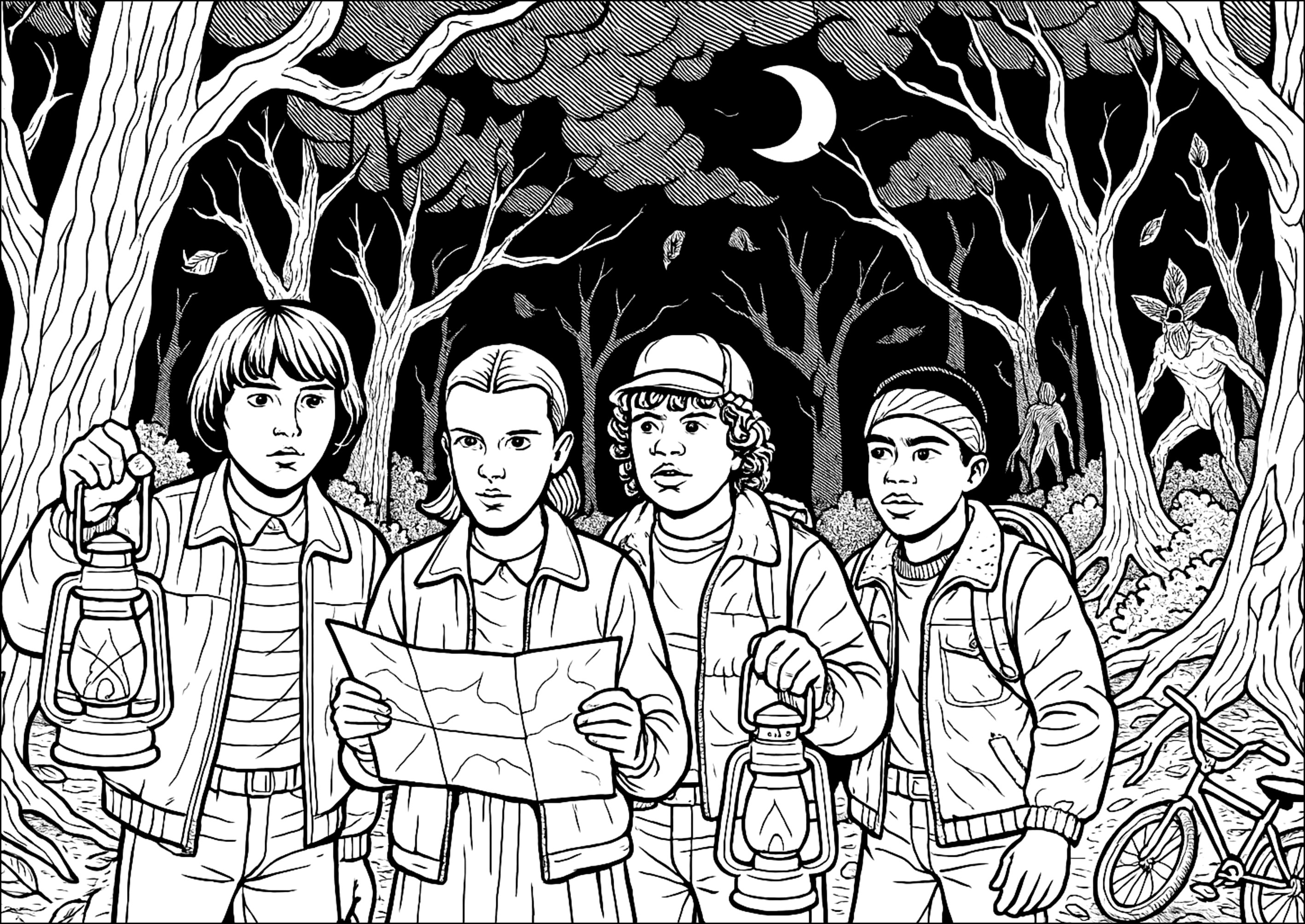 Aventuras misteriosas en Hawkins (Stranger Things) (Página de Series de TV para imprimir para adultos)