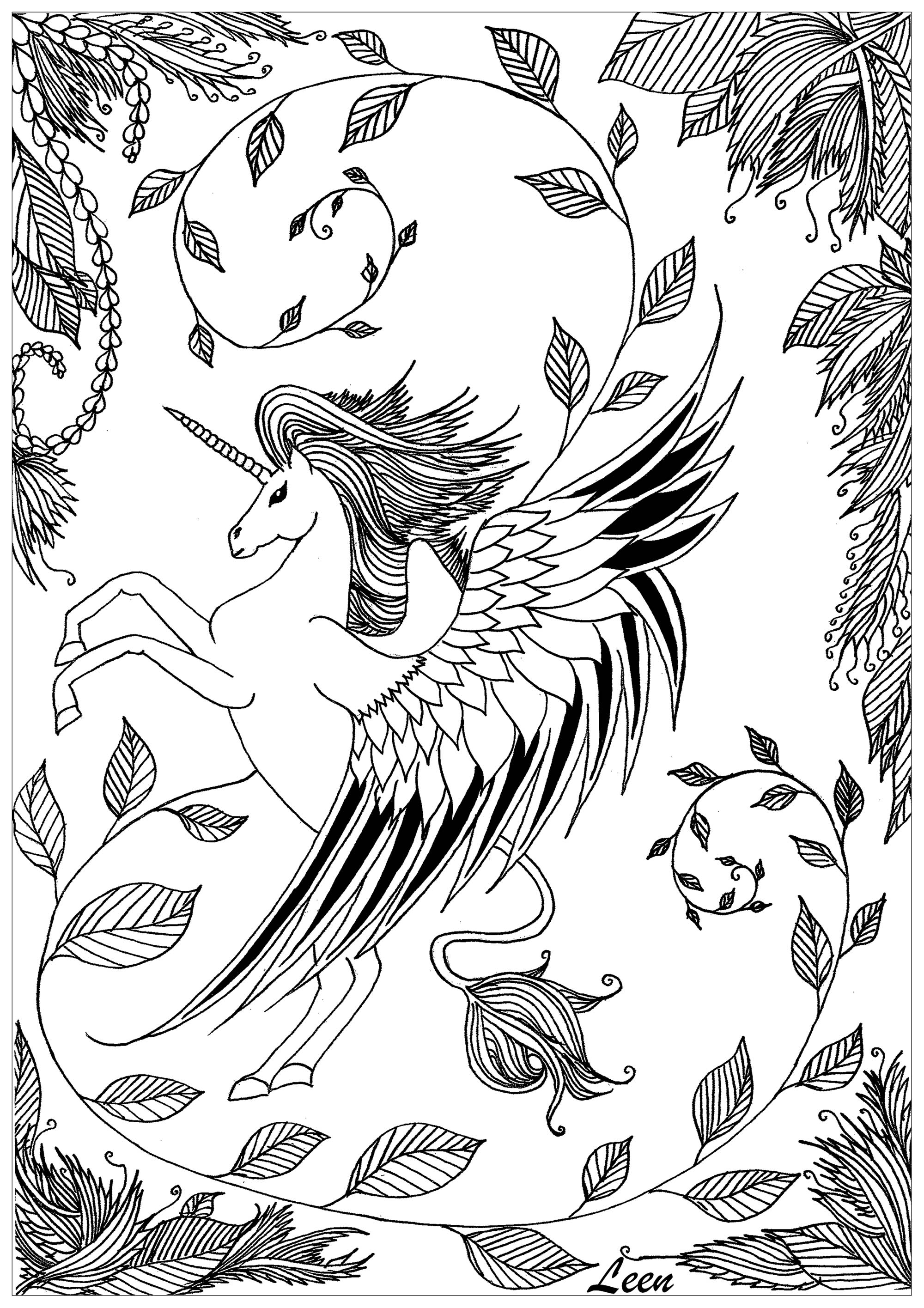 Colorear para adultos : Unicorni - 5, Artista : Leen Margot