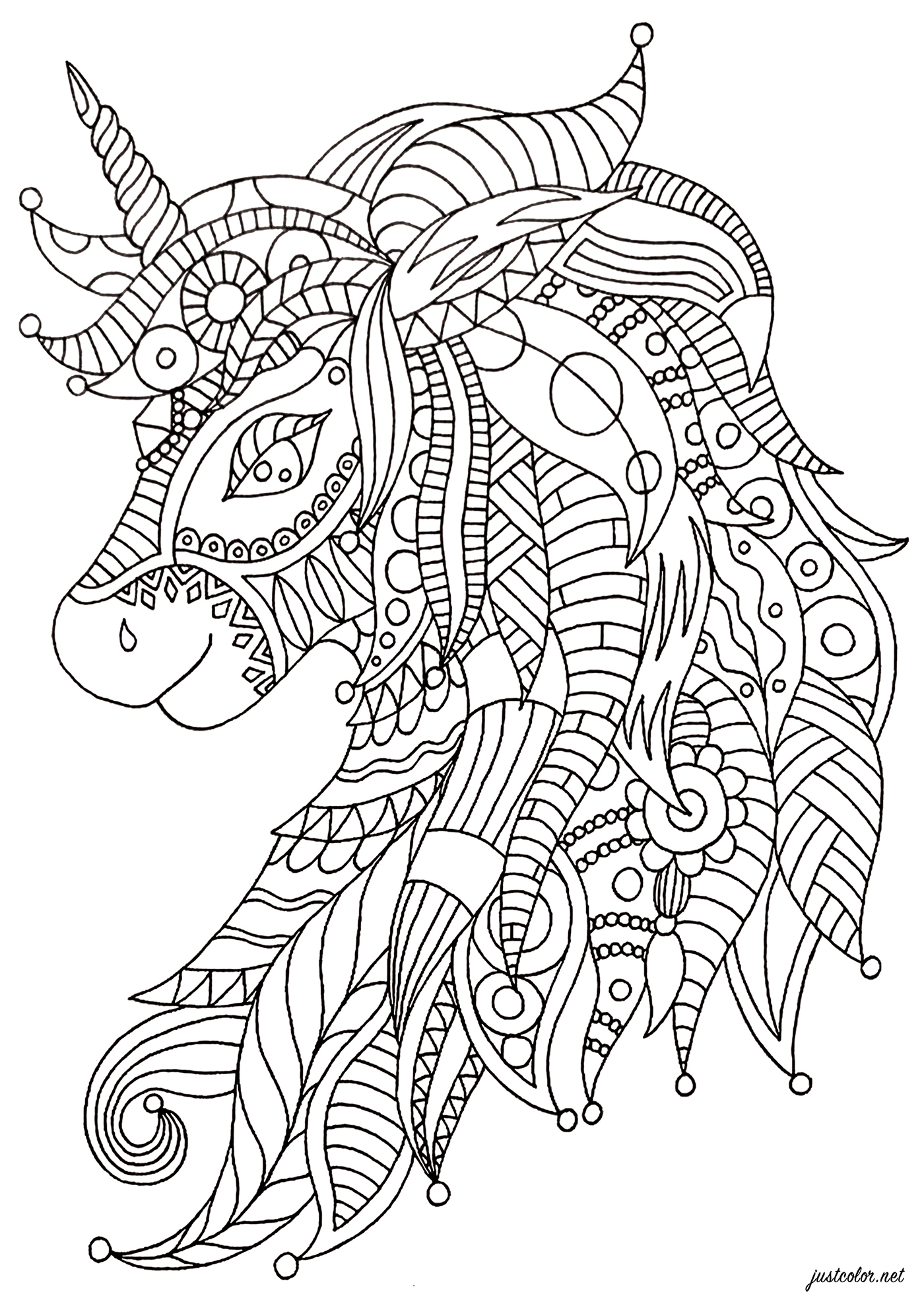 Un majestuoso unicornio con motivos de Zentangle