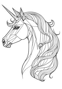 Página de para imprimir para adultos : Unicornio y líneas rectas