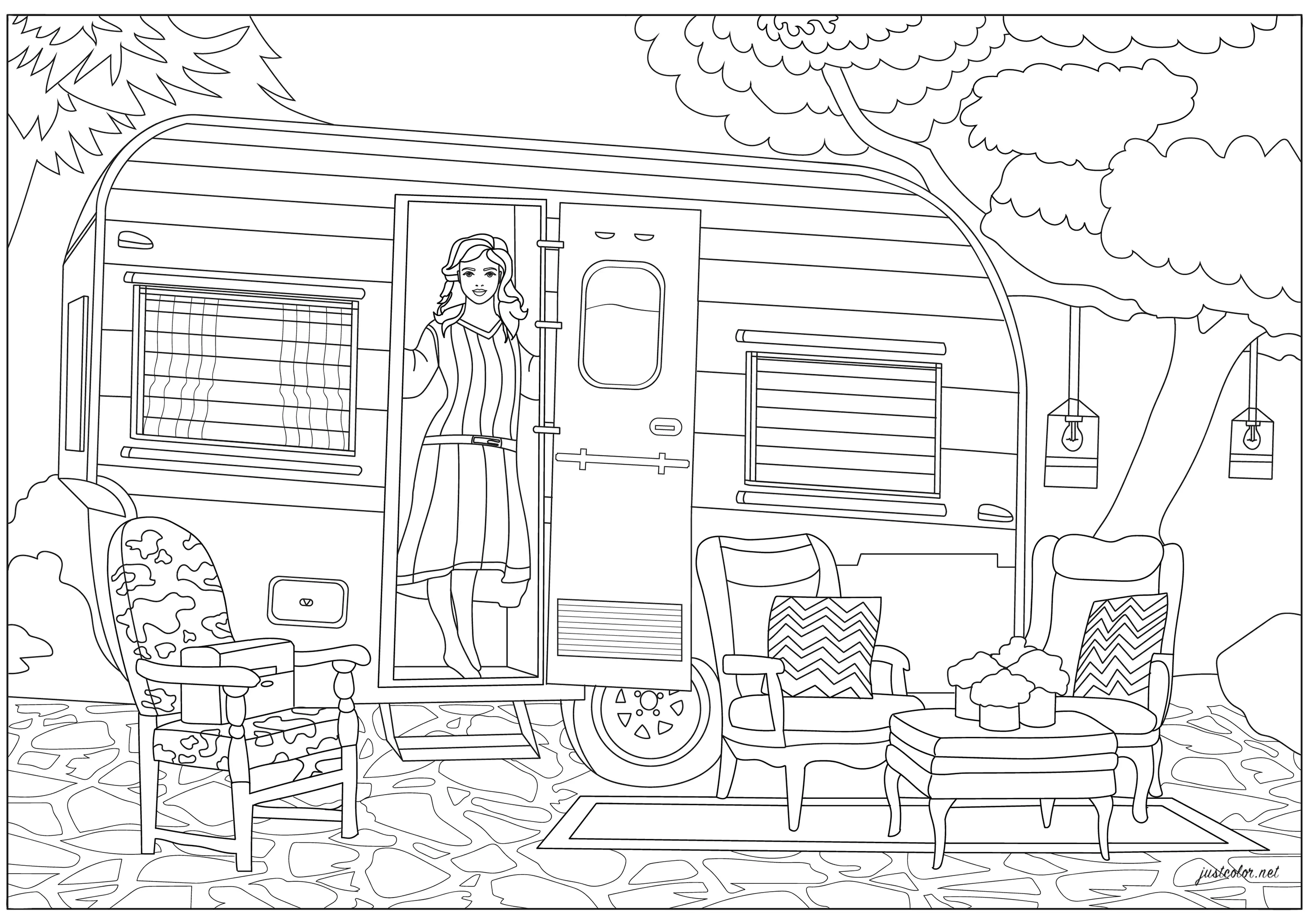 Chica de caravana (Página de Morgan para imprimir para adultos)