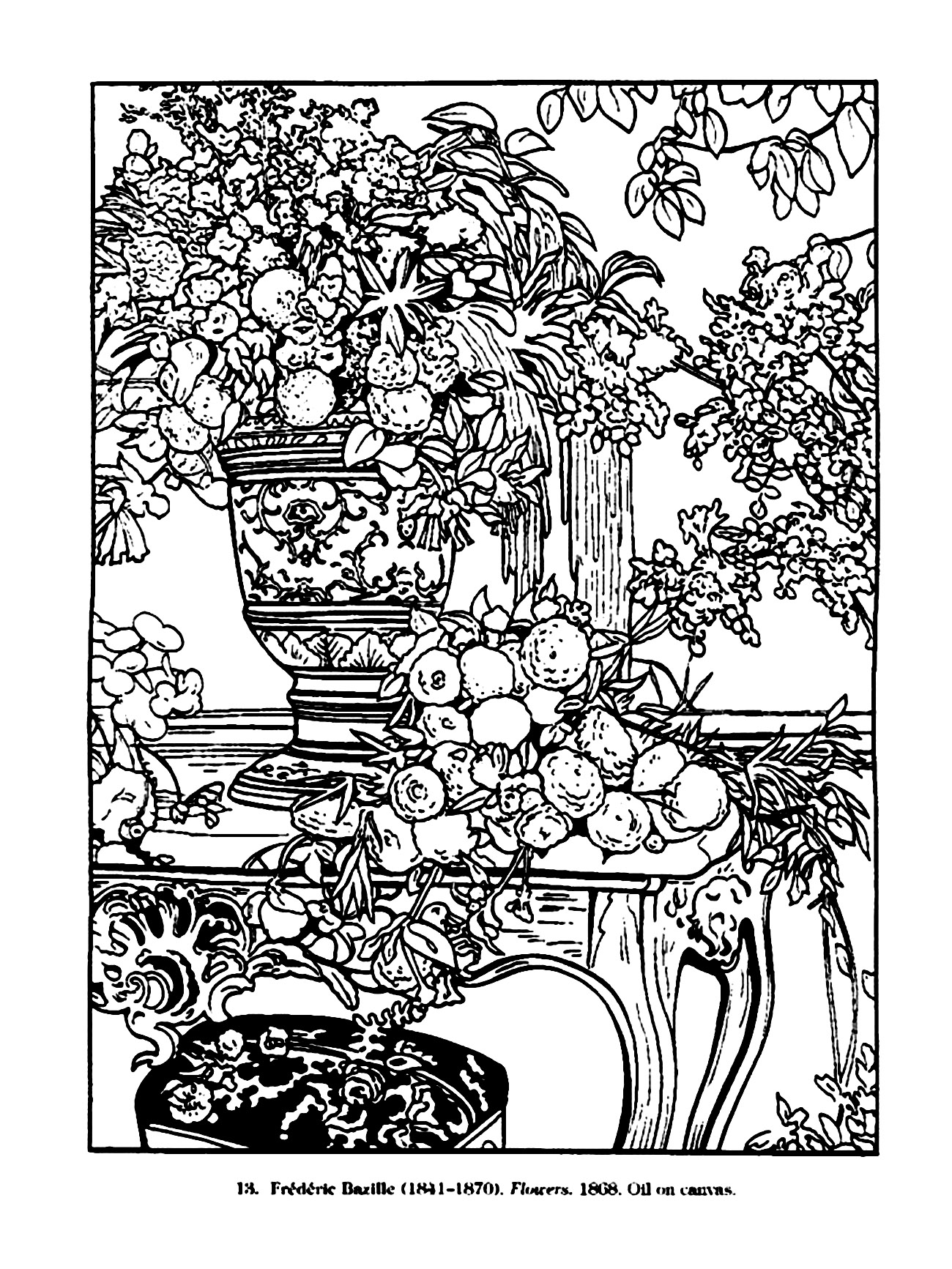 Dibujo de Frédéric Bazille (1841-1870), que representa Flores en un jarrón