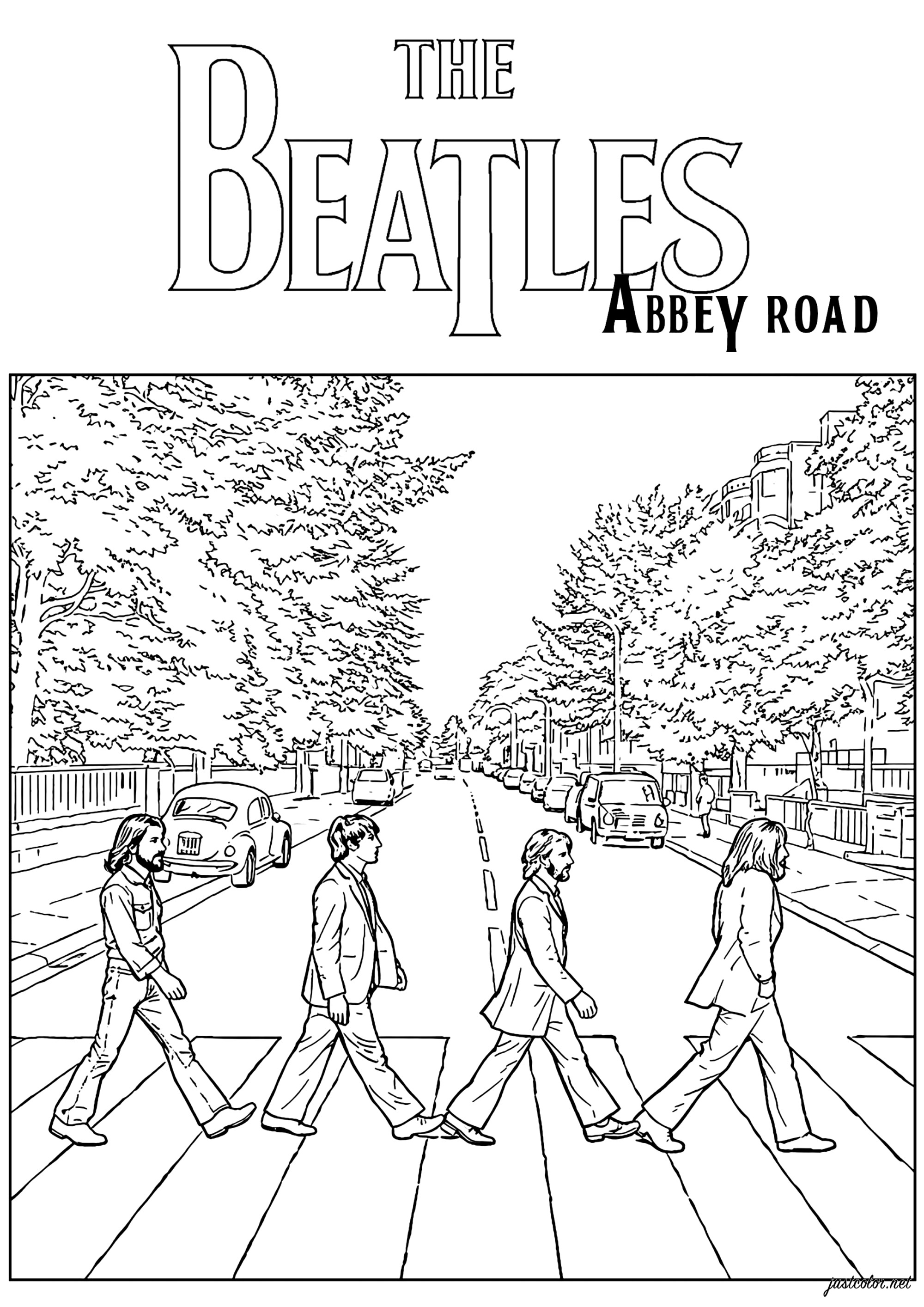 Los Beatles - Legendario Cruce de Abbey Road en Londres (Página Vintage para imprimir para adultos)