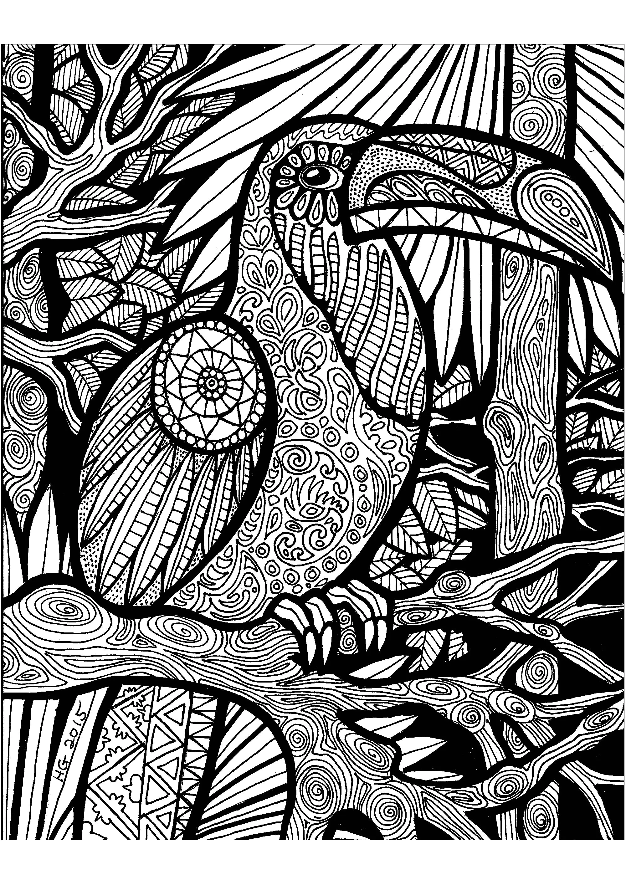 Líneas del tucán (Página de Zentangle para imprimir para adultos)