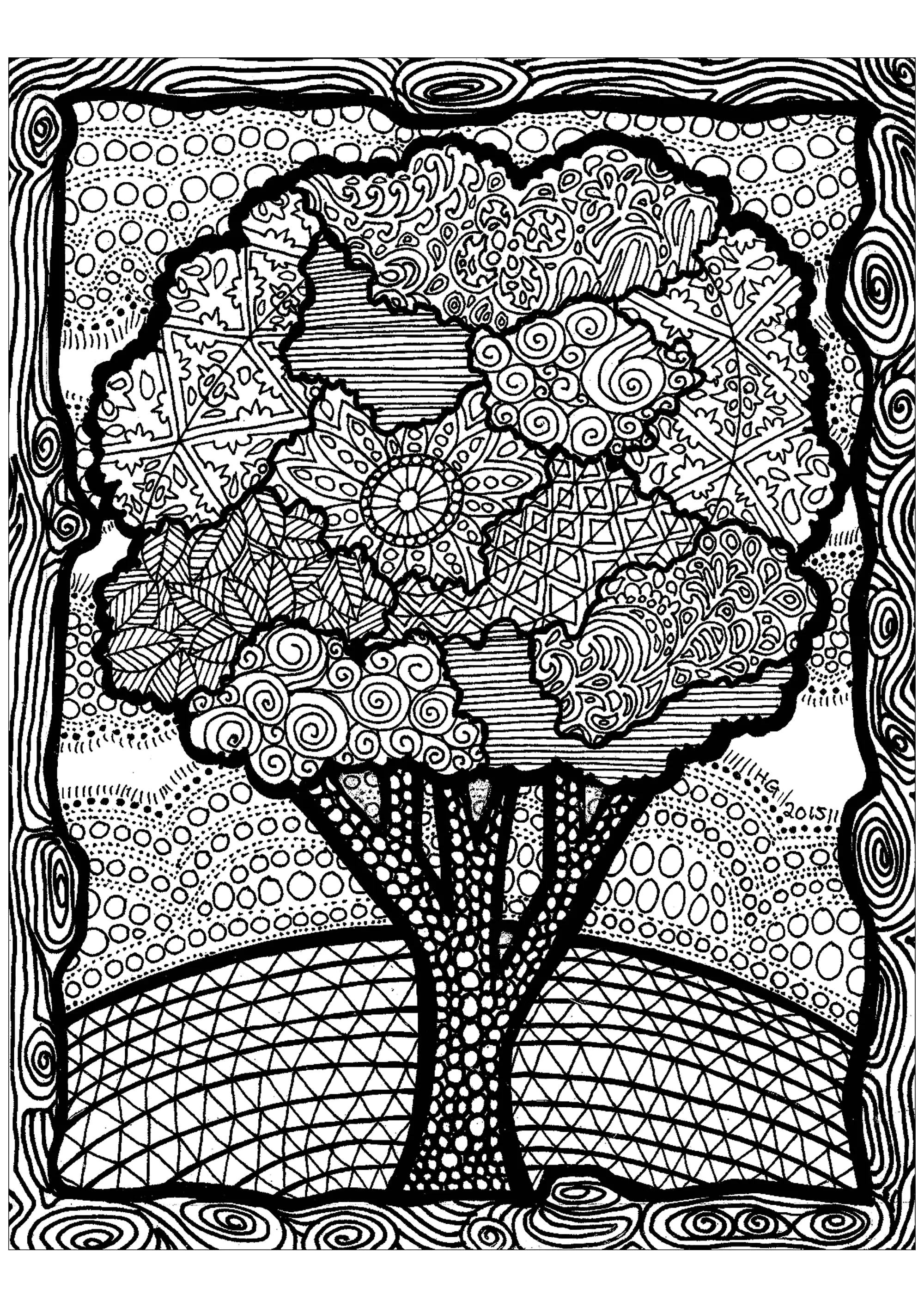 Líneas del árbol (Página de Zentangle para imprimir para adultos)