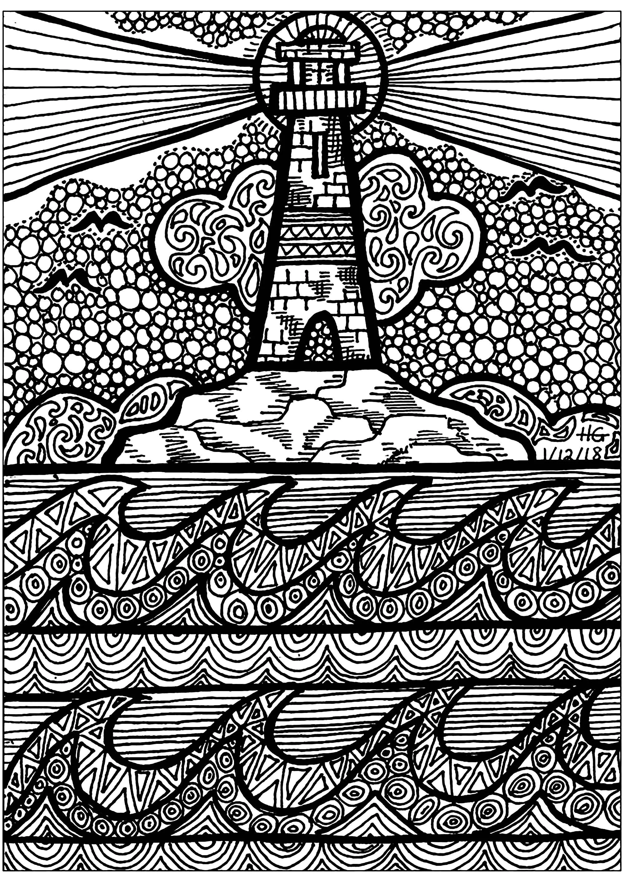 Líneas del Faro (Página de Zentangle para imprimir para adultos)
