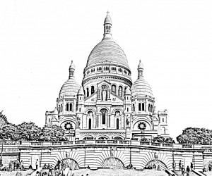 La Basilique du Sacré Cœur (Coloriage difficile)