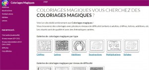 Page d'accueil de www.coloriages-magiques.net : faites votre choix !
