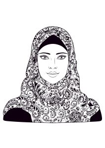 Coloriage d'Orient et 1001 Nuits à imprimer pour adultes : Femme-voile