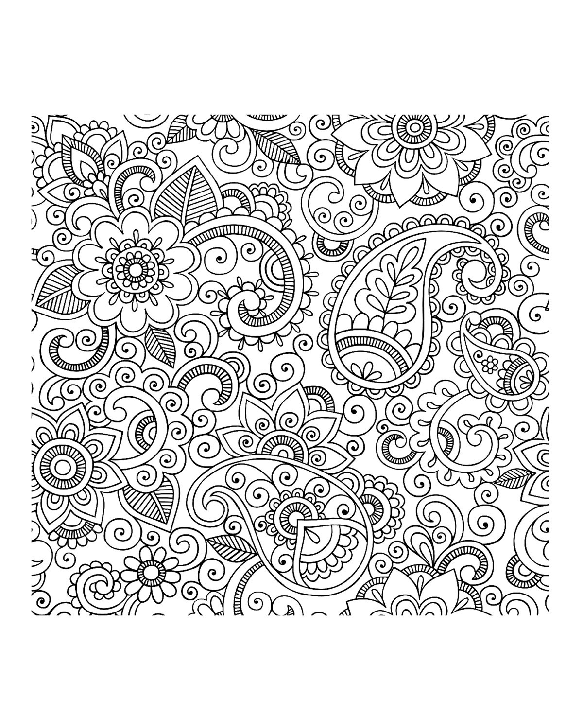 Des fleurs aux jolis pétales mélangées avec des motifs Paisley : un magnifique coloriage en perspective qui vous plongera au pays des 1001 nuits