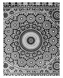 Un Coloriage réalisé à partir d'une photo de mosaïques présentes sur un bâtiment de l'ancienne médina de Meknès (Maroc) (Coloriage d'Orient et 1001 Nuits)