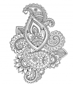 Motifs Iraniens dits de Paisley ou Cahemire, dans un Coloriage adulte difficile aux effluves orientales . .. un instant de voyage garanti, juste en coloriant ! (Coloriage d'Orient et 1001 Nuits)
