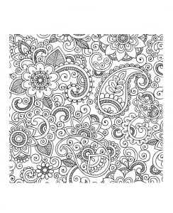 Des fleurs aux jolis pétales mélangées avec des motifs Paisley : un magnifique coloriage en perspective qui vous plongera au pays des 1001 nuits (Coloriage d'Orient et 1001 Nuits)