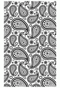 Coloriage oriental composé de nombreux motifs Paisley. Leur agencement fait penser à une vue par microscope de cellules ou organismes microscopiques ! (Coloriage d'Orient et 1001 Nuits)