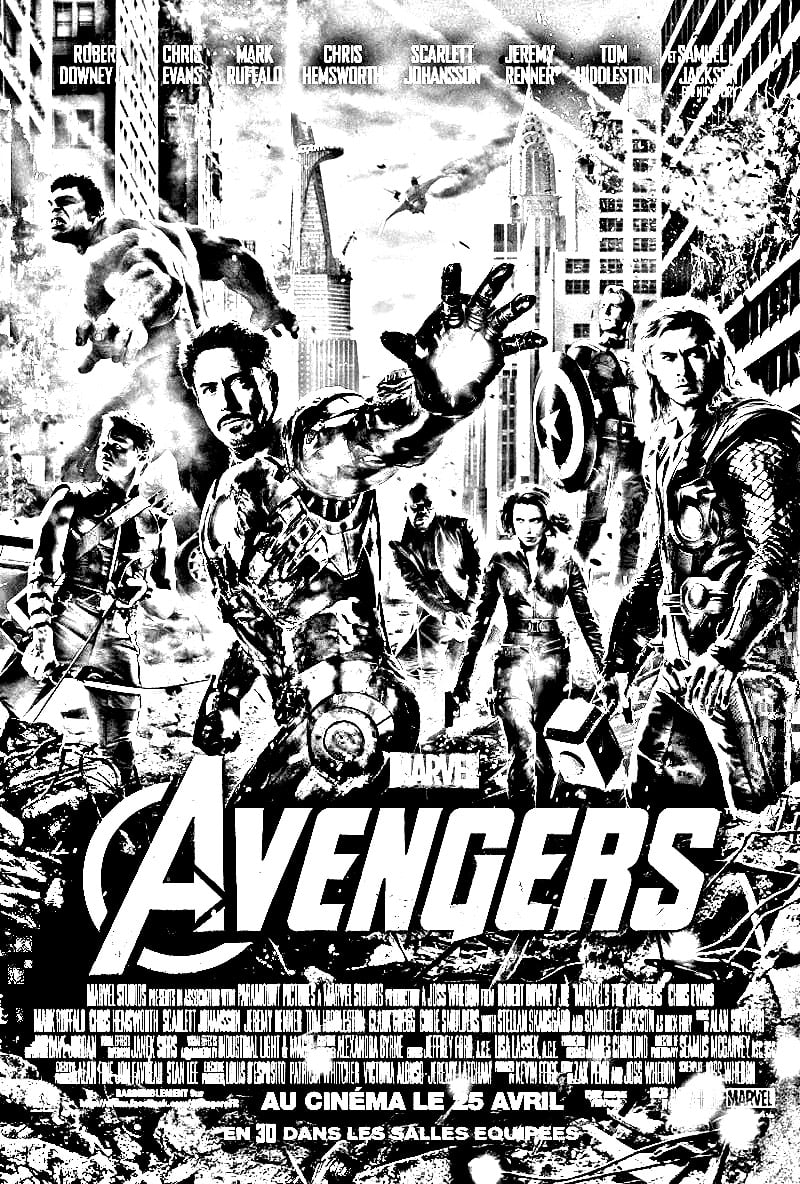 Coloriage affiche The Avengers (Iron man, Thor, Hulk ...)