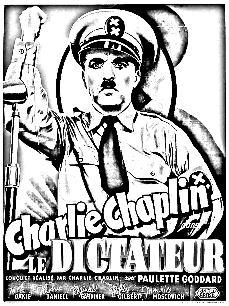 Coloriage affiche film Le Dictateur avec Charlie Chaplin
