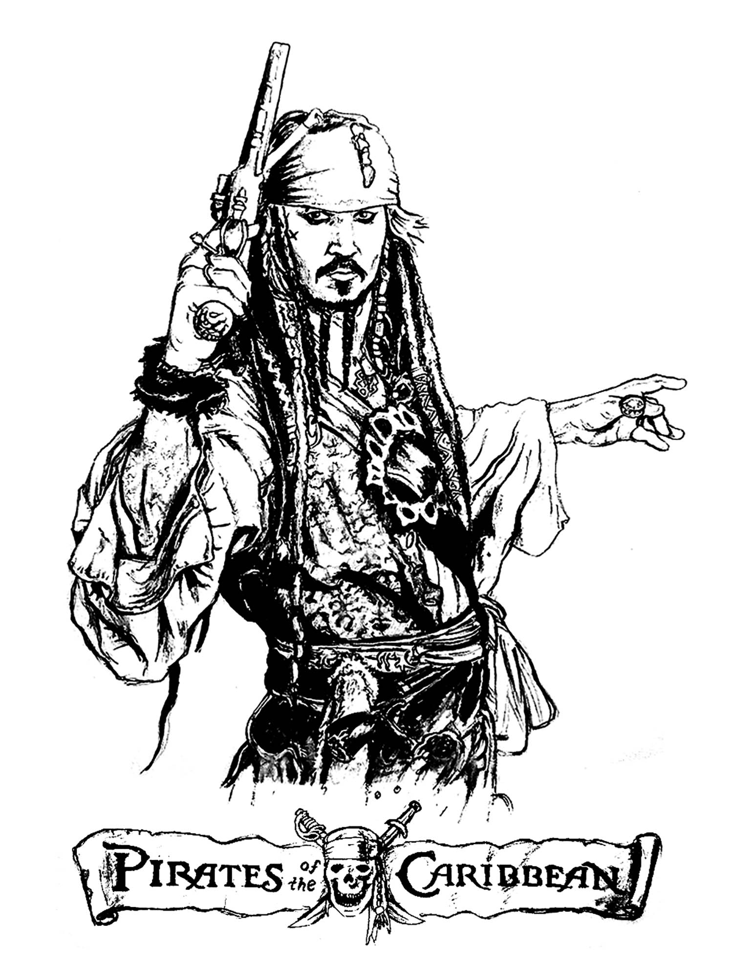 Dessin inspiré par le film Pirates des Caraïbes : Jack Sparrow