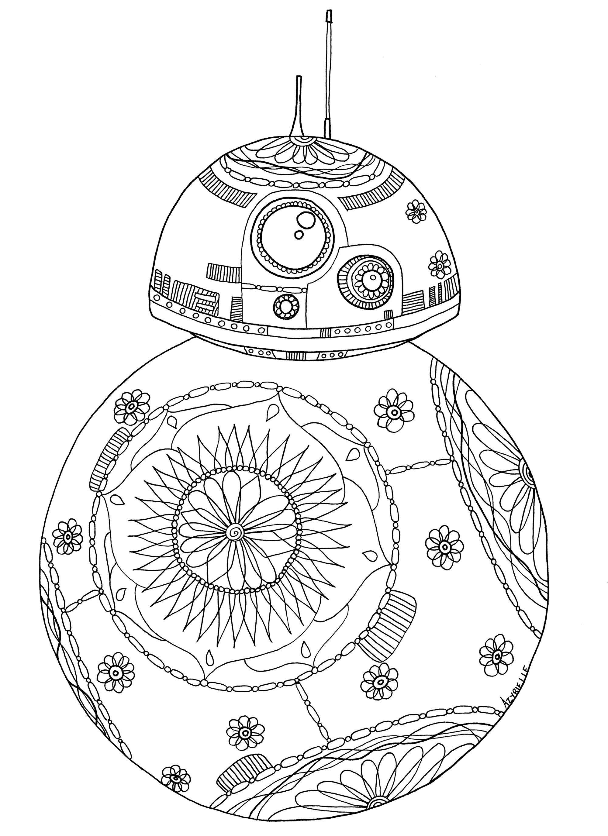 Le robot BB8 de Star Wars, revu et corrigé par Azyrielle, avec de jolis motifs fleuris, Artiste : Azyrielle