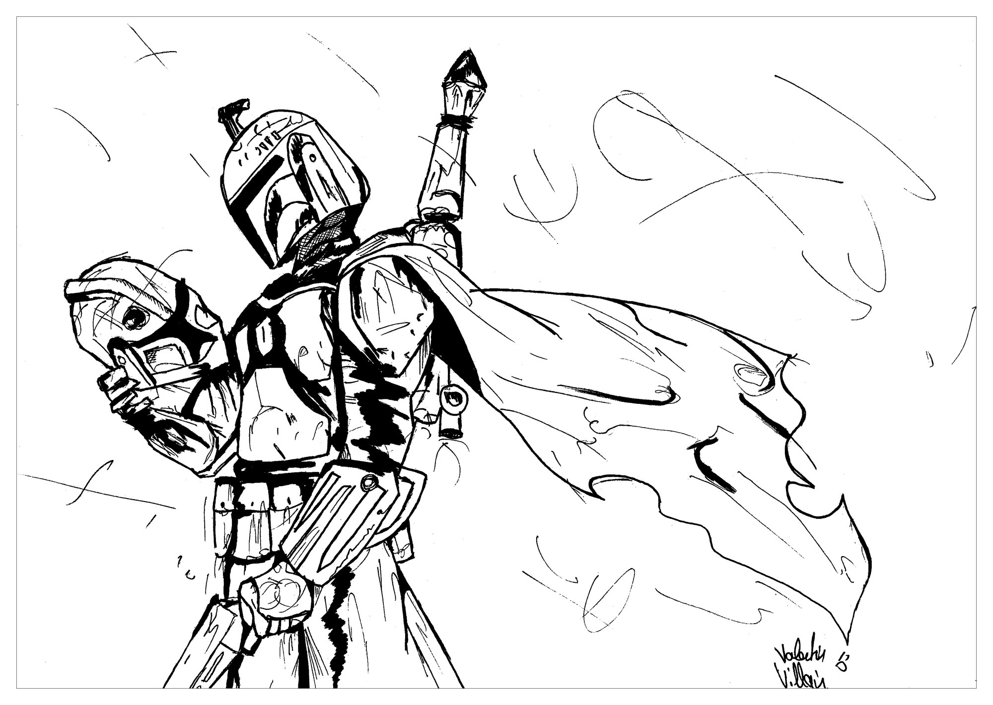 Coloriage de Boba Fett le chasseur de prime dans la Saga Star Wars, Artiste : Valentin