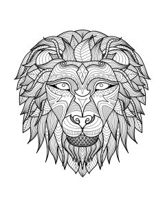Coloriage de à imprimer pour adultes : Afrique-tete-lion-2