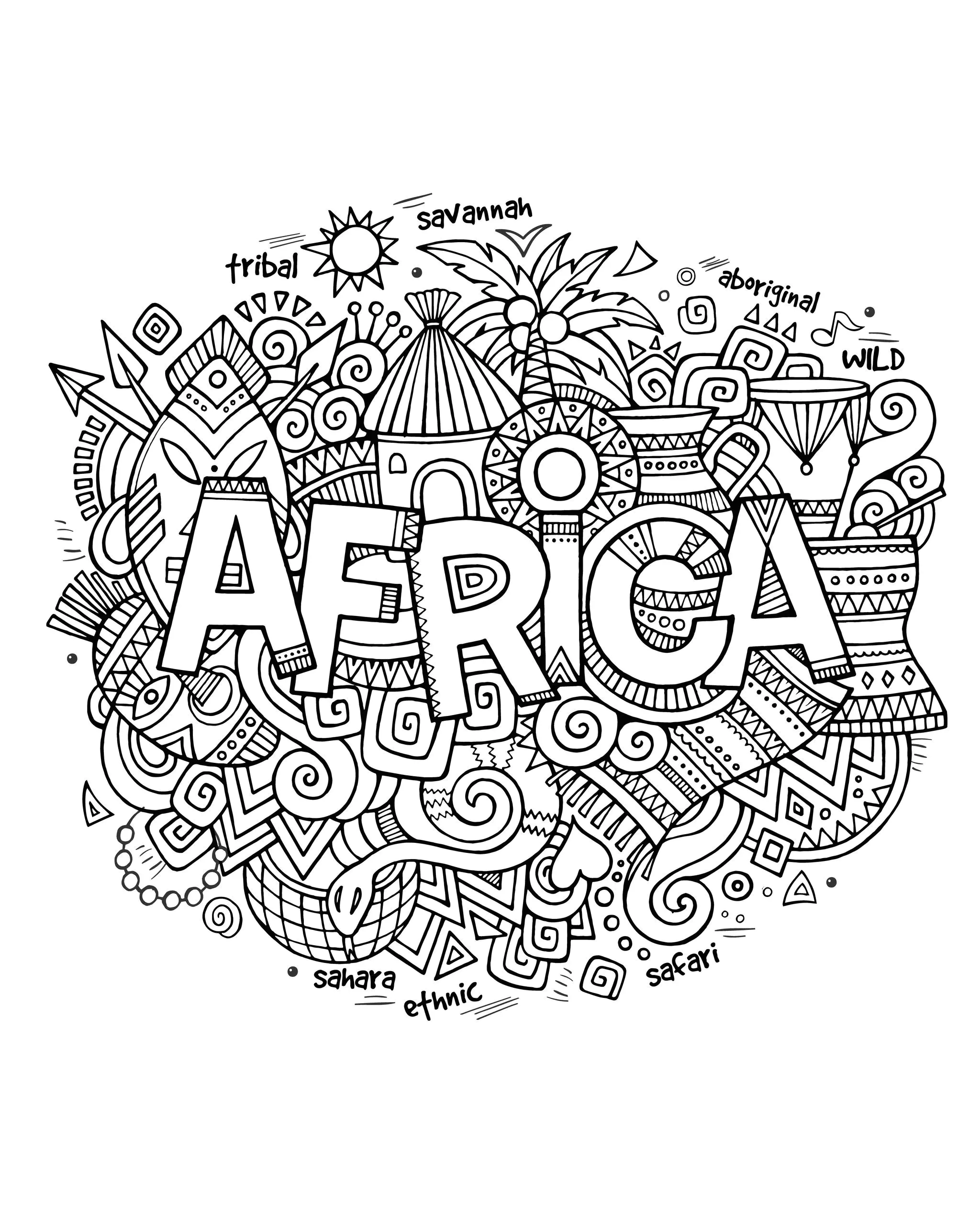 Afrique abstrait symboles (Coloriage d'OLDAfrique à imprimer pour adultes)