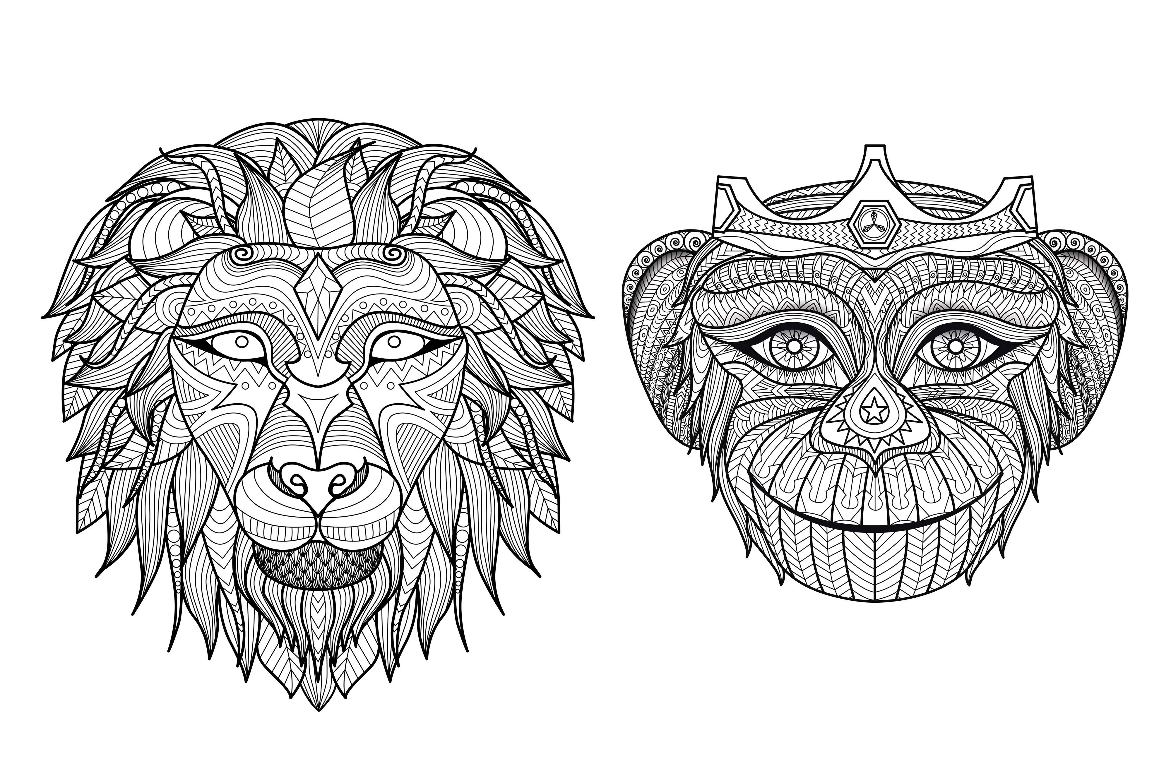 Afrique Tetes Singe Lion Afrique Coloriages Difficiles