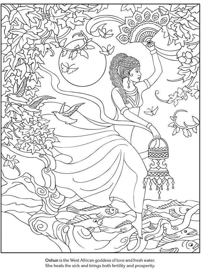 Coloriage de Oshun, la déesse africaine de l'amour et de l'eau fraîche