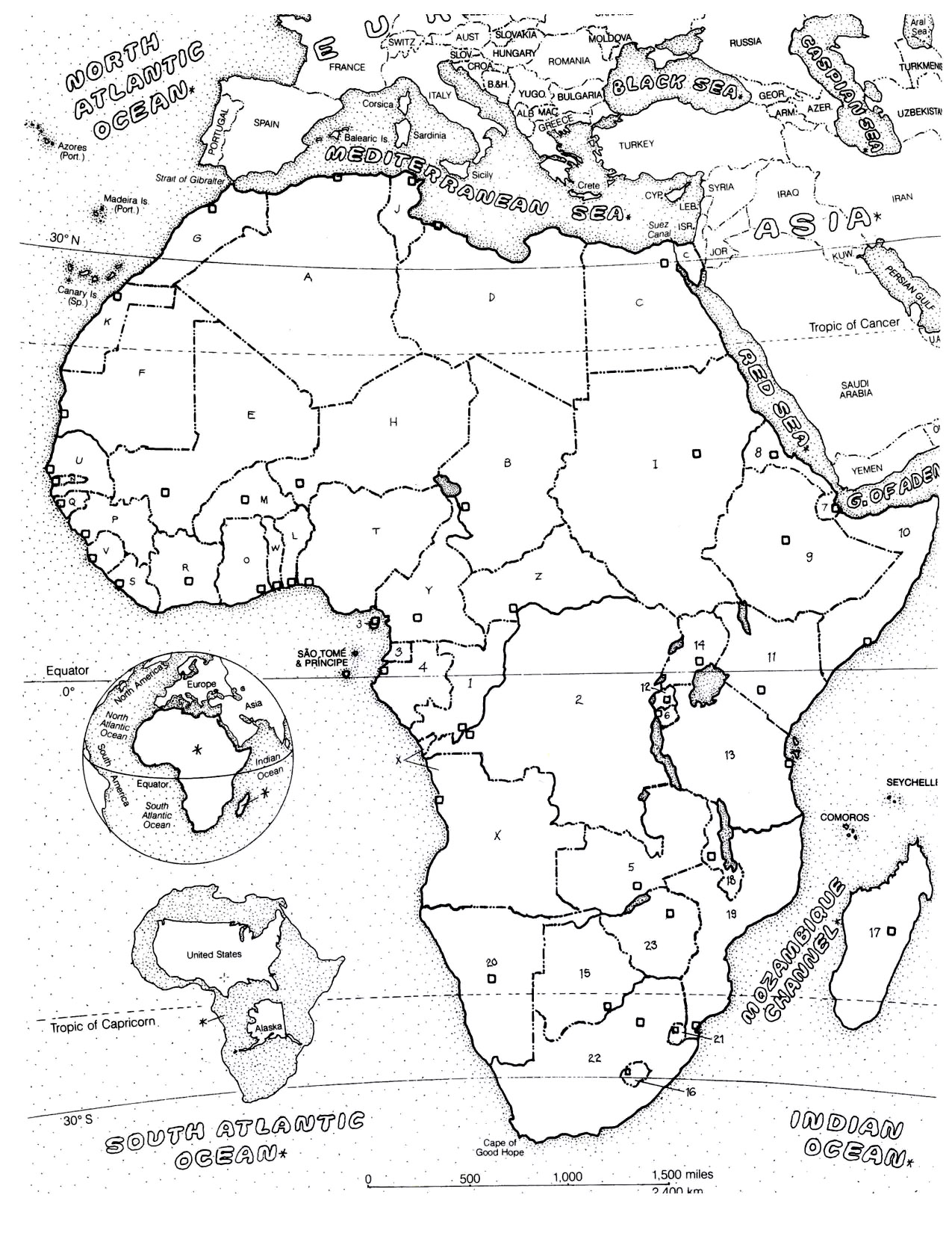 Le continent africain et ses pays, à colorier Le continent africain et ses pays, à colorier