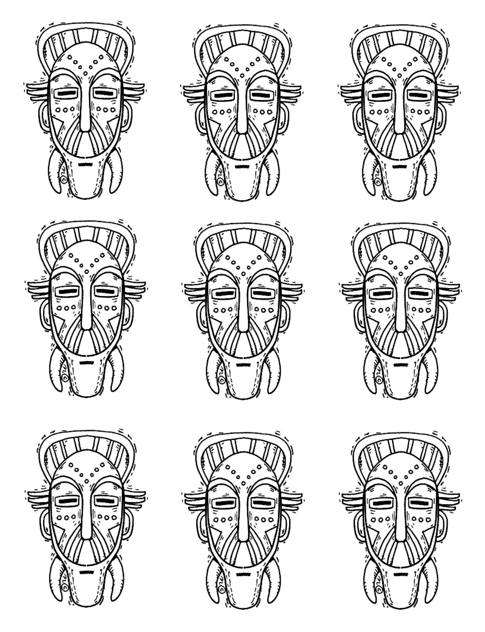 Afrique masques traditionnels (Coloriage à imprimer pour adultes)