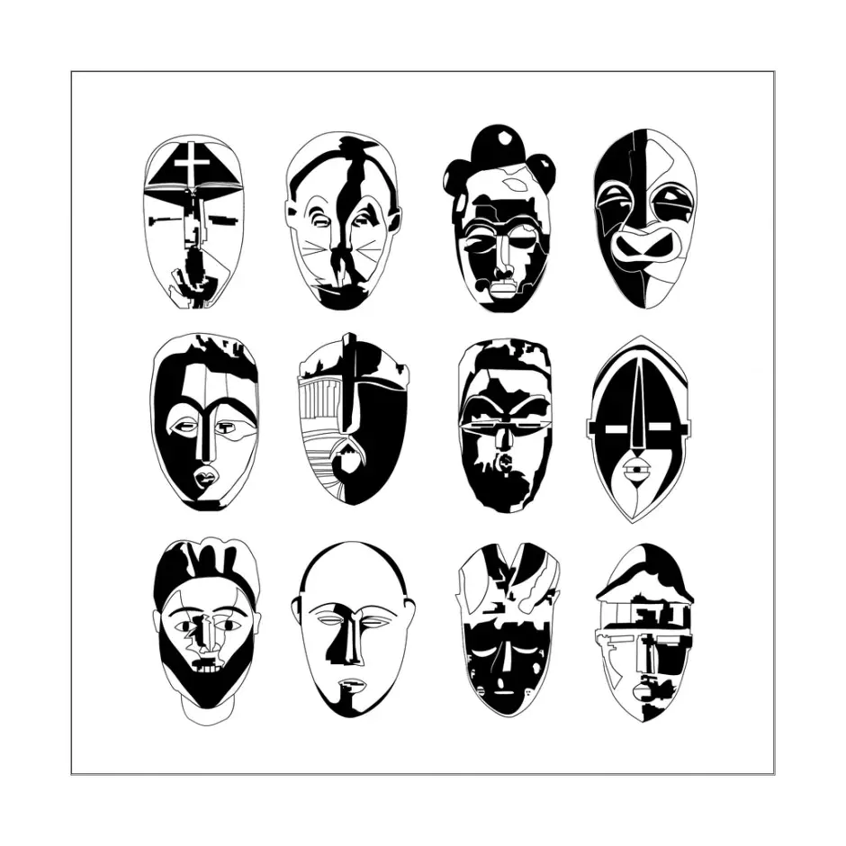 Afrique masques (Coloriage à imprimer pour adultes)